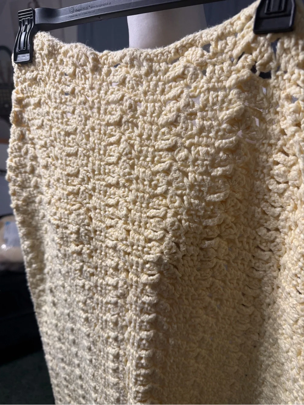Handmade Knit Cream Yellow Crochet Throw/Baby Blanket